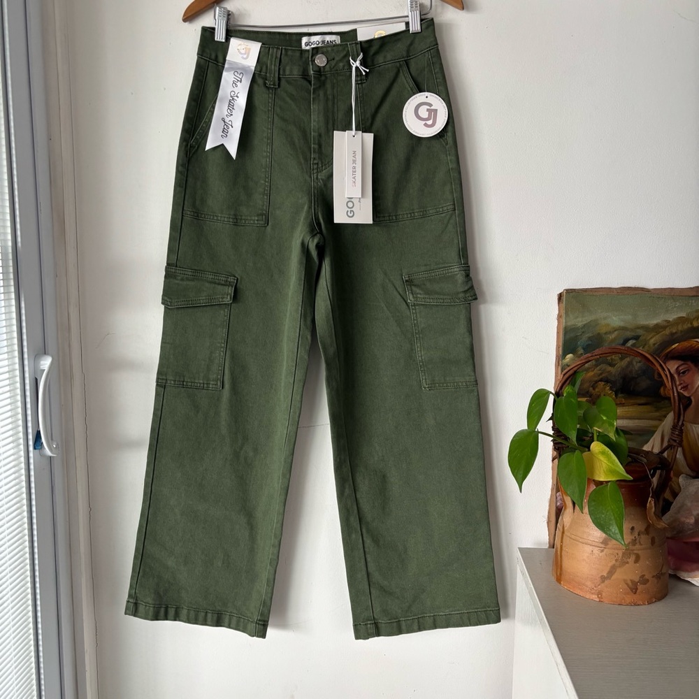 Go Go Jeans Green Women’s High Rise Wide Leg Cargo Denim Jeans Size 7/28